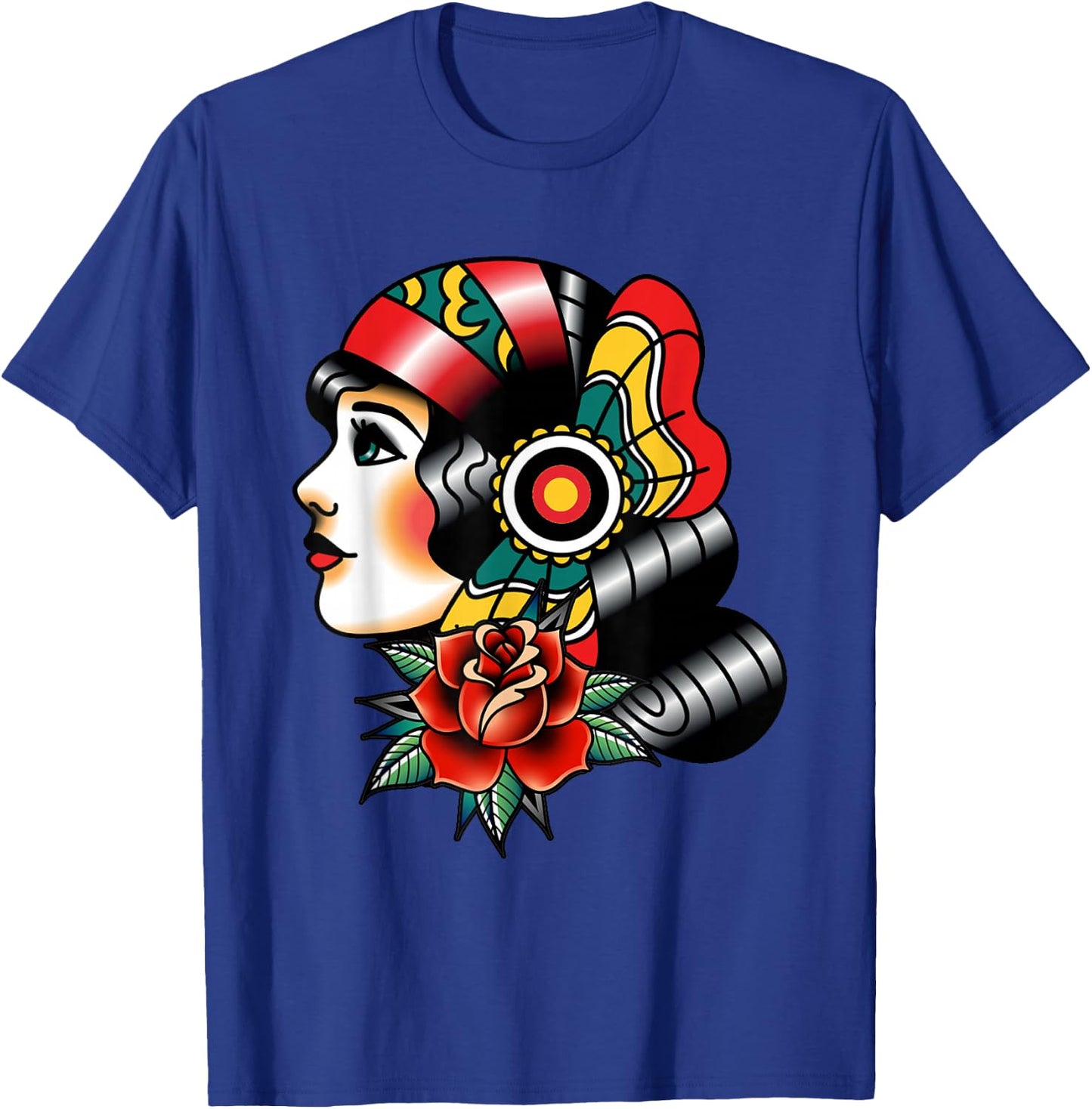 Lady Head American Traditional Tattoo Old School T-Shirt - T-Shirt | Royal