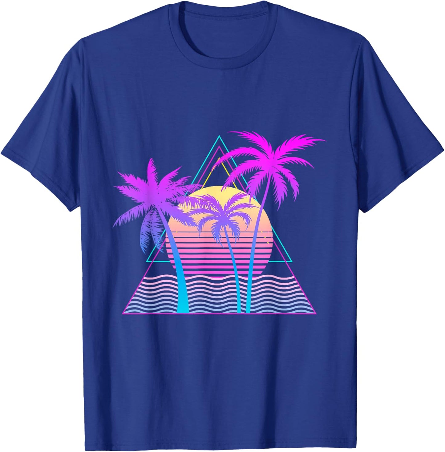 Retro 1980s 1990s Vaporwave Palm Trees Beach Sunset Surf Art T-Shirt - T-Shirt | Royal