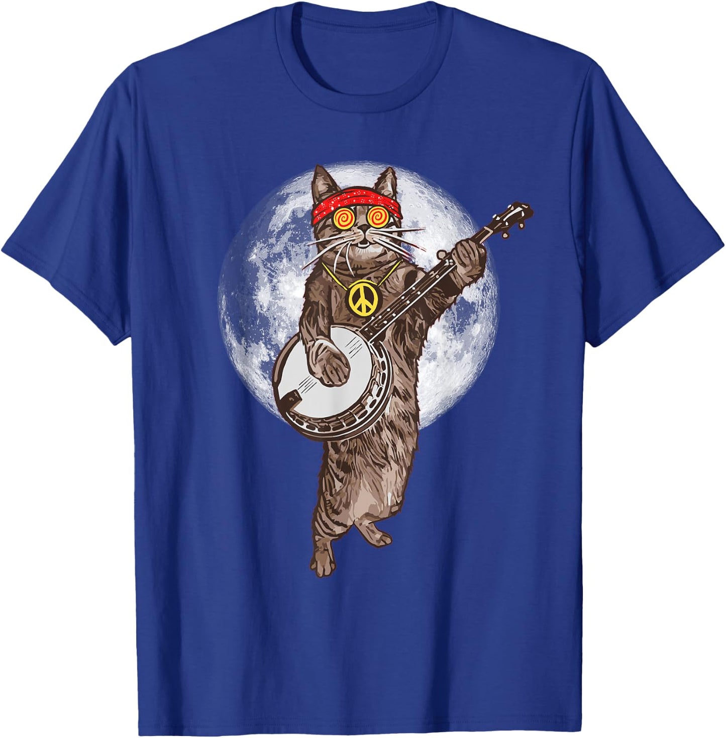 Psychedelic Hippie Banjo Cat! Funny Bluegrass Music T-Shirt - T-Shirt | Royal