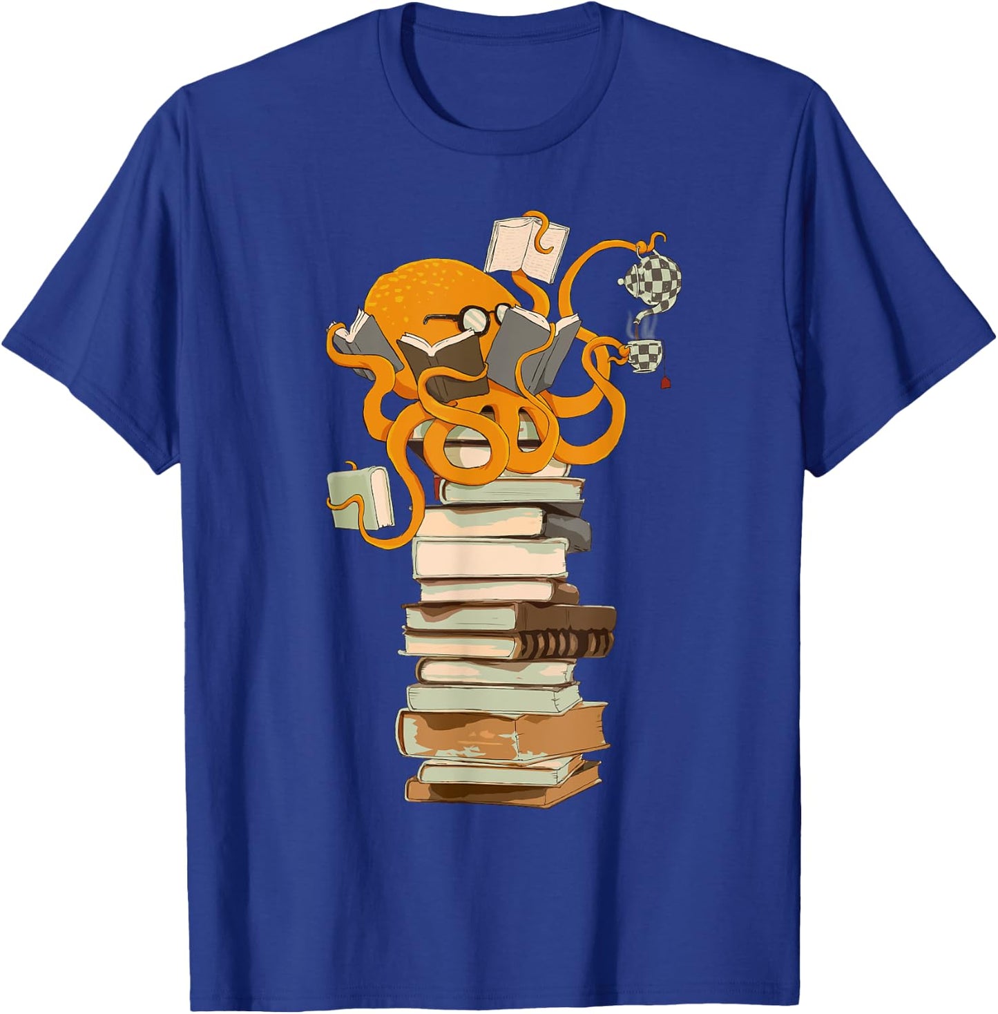 Reading Octopus, Tea, Coffee and Books Gift T-Shirt - T-Shirt | Royal