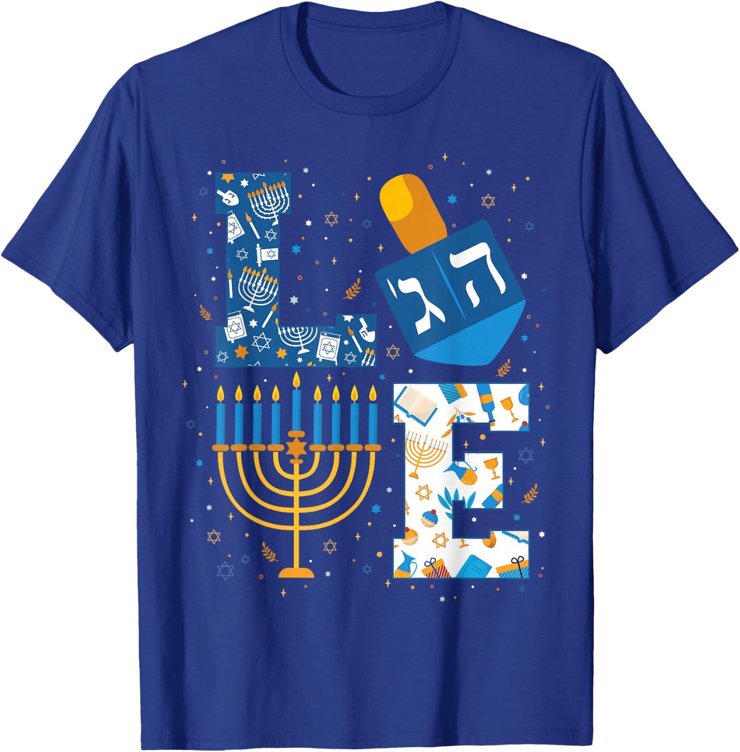 Hanukkah Love with Menorah for Jewish Christmas Holiday T-Shirt - T-Shirt | Royal