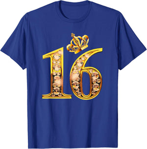 Queen of 16 Sweet Sixteen Gold Black 16th Birthday Girls T-Shirt - T-Shirt | Royal