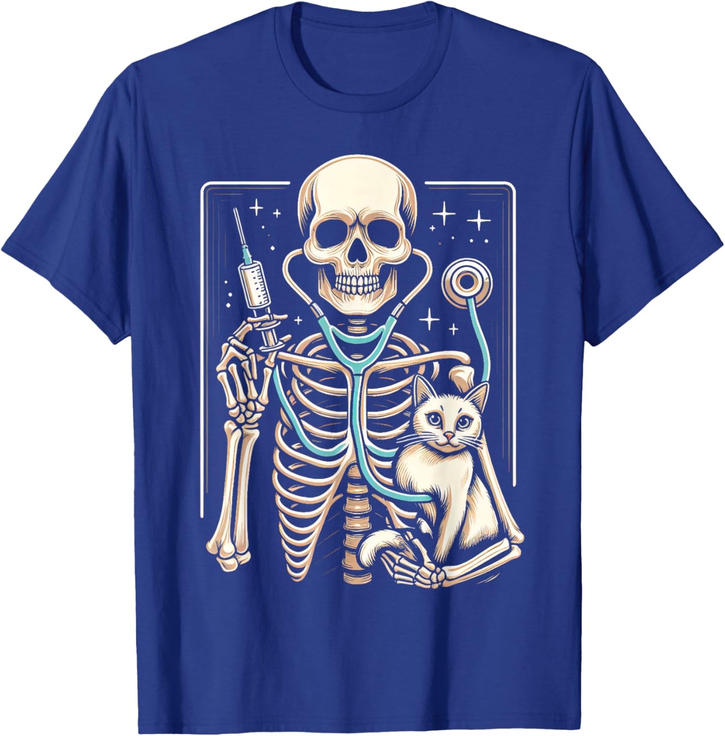 Skeleton Hug Cat Vet Tech Veterinarian Veterinary Halloween T-Shirt - T-Shirt | Royal