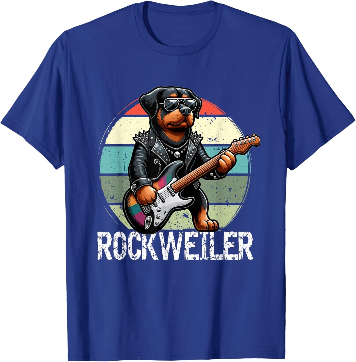 Rockweiler Dog Retro Rock Men Rottweiler T-Shirt - T-Shirt | Royal
