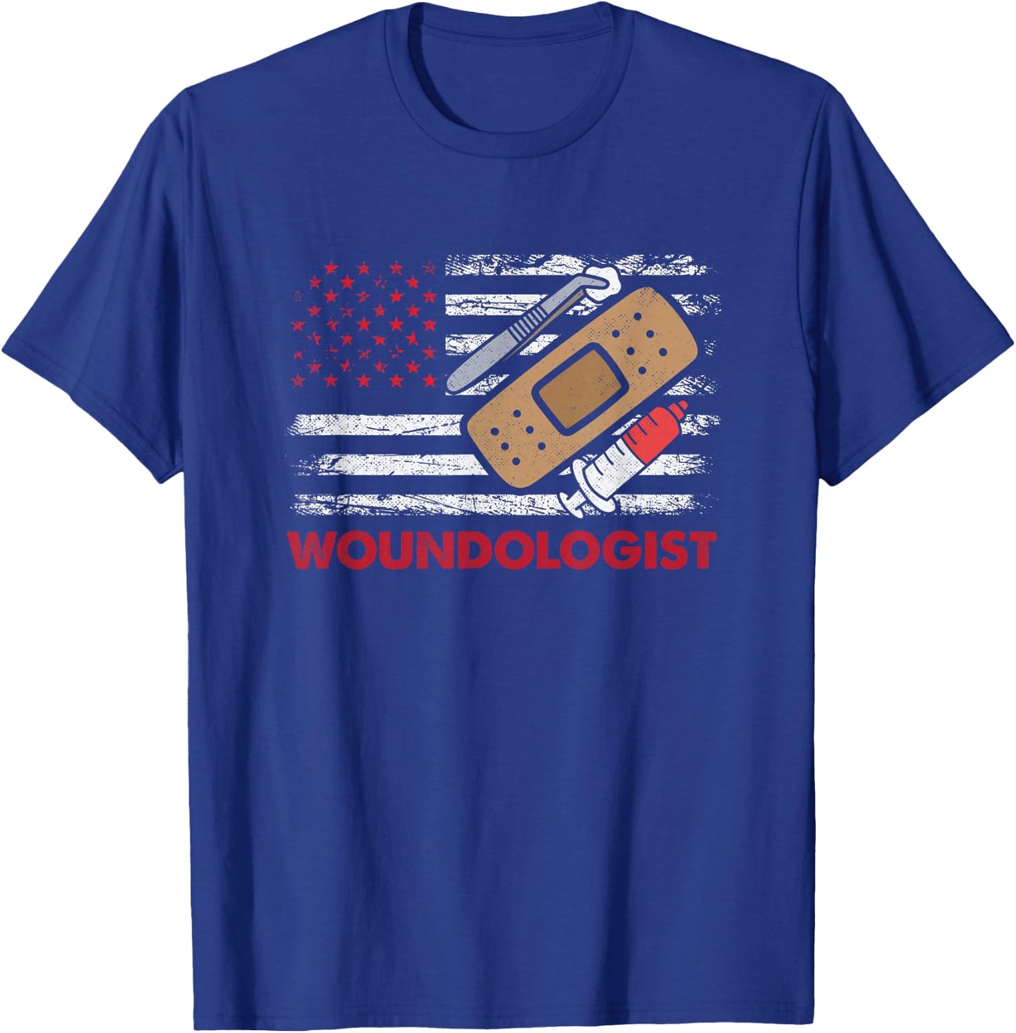 Wound Care Nurse Woundologist American Flag Ostomy Nurse T-Shirt - T-Shirt | Royal