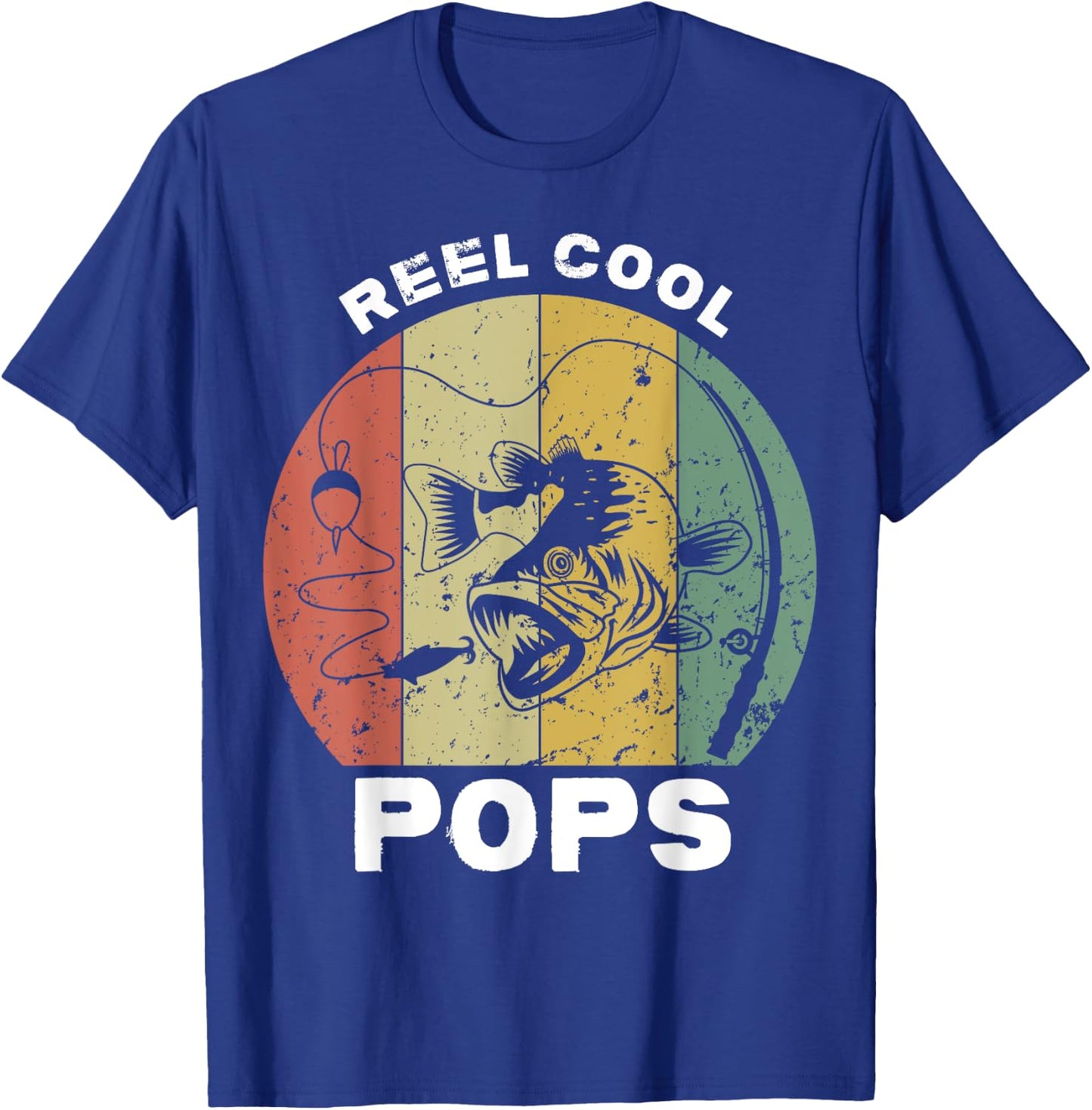 Vintage Reel Cool Pops Fishing Fathers Day Fisherman Grandpa T-Shirt - T-Shirt | Royal