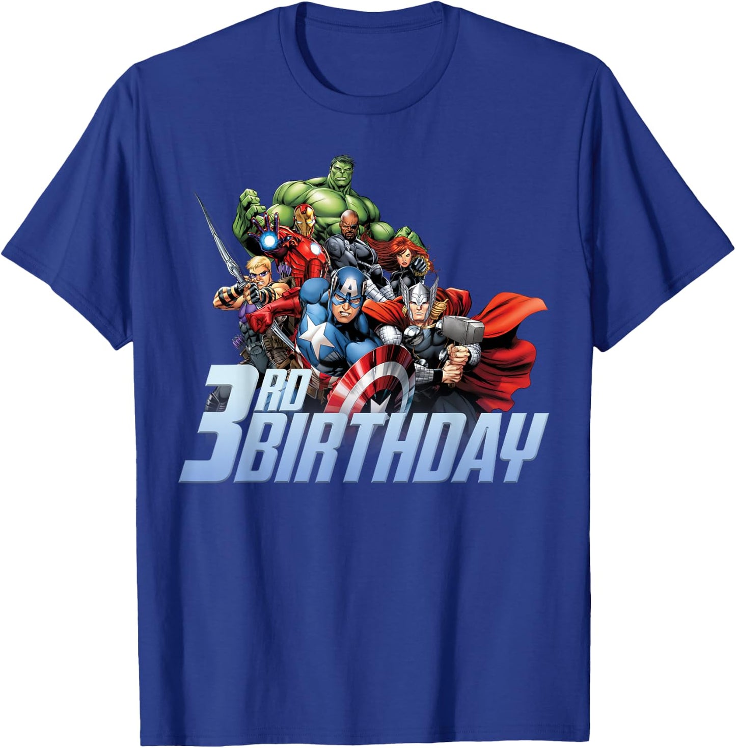 Marvel Avengers Action Shot 3rd Birthday Small T-Shirt - T-Shirt | Royal