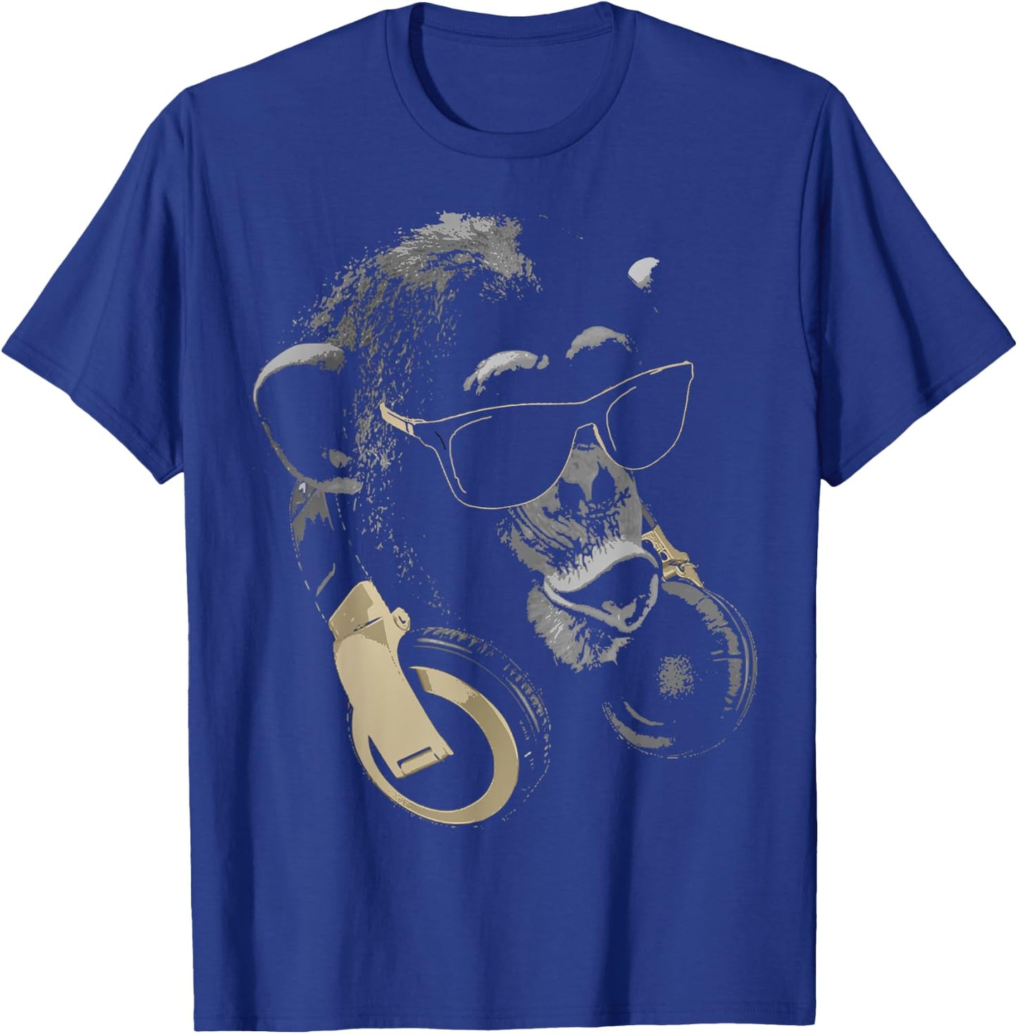 Funny Cute Happy and Cool Animal Design Love Store Monkey Chimpanzee with Sunglasses and Headphones - Adults - Black - Small T-Shirt - T-Shirt | Royal