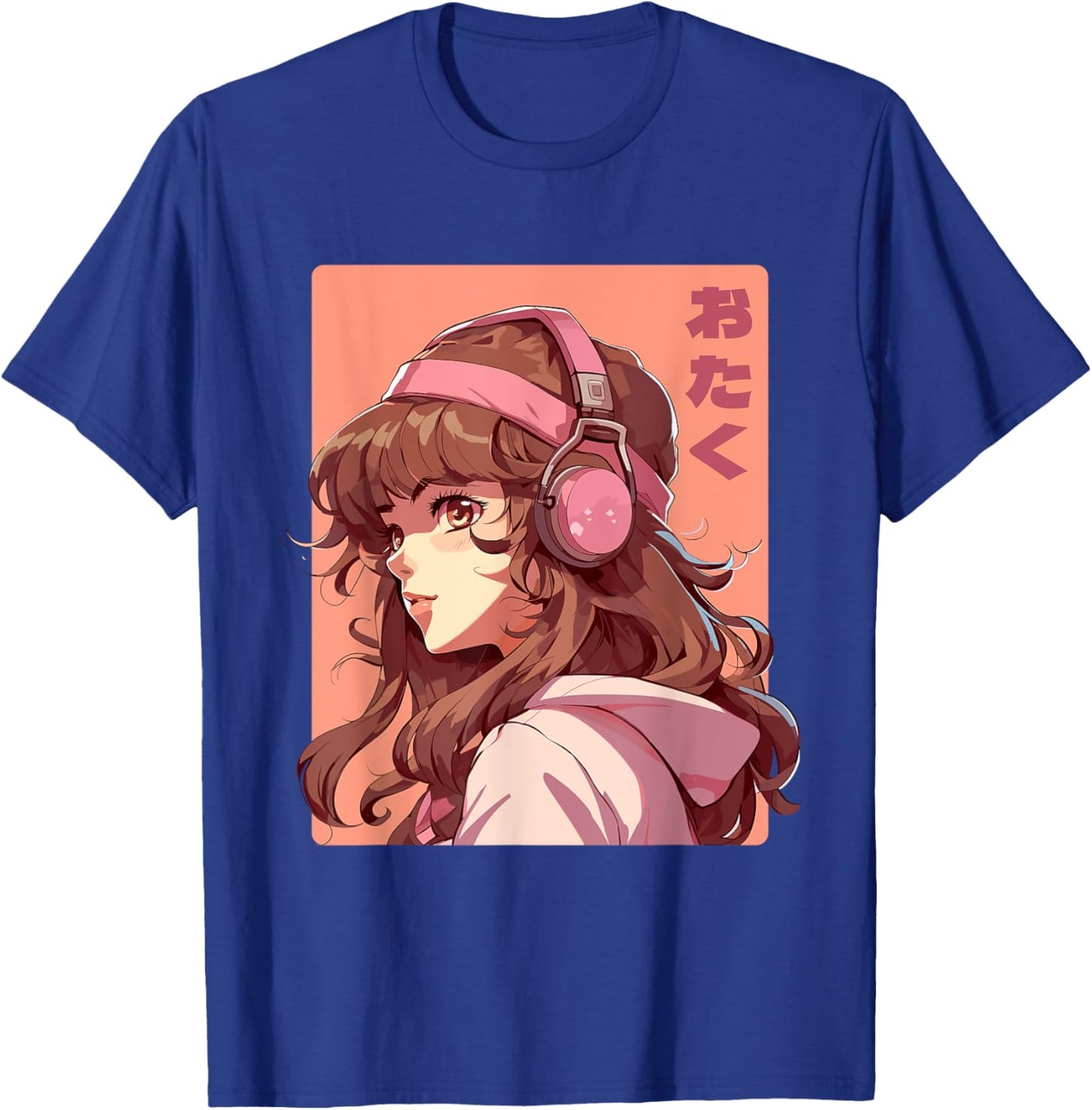 Anime Music Headphones Lofi Otaku Manga Girl T-Shirt - T-Shirt | Royal