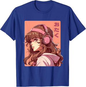 Anime Music Headphones Lofi Otaku Manga Girl T-Shirt - T-Shirt | Royal