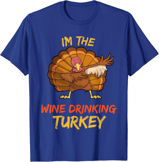 Wine Turkey Matching Family Group Thanksgiving Party PJ T-Shirt - T-Shirt | Royal