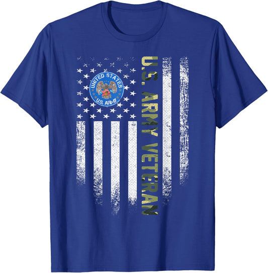 Vintage USA American Flag Proud US Army Veteran Funny Gift T-Shirt - T-Shirt | Royal