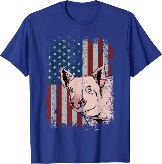 Pig American USA Flag Patriotic Pig Farm Gift Women Kids Men T-Shirt - T-Shirt | Royal