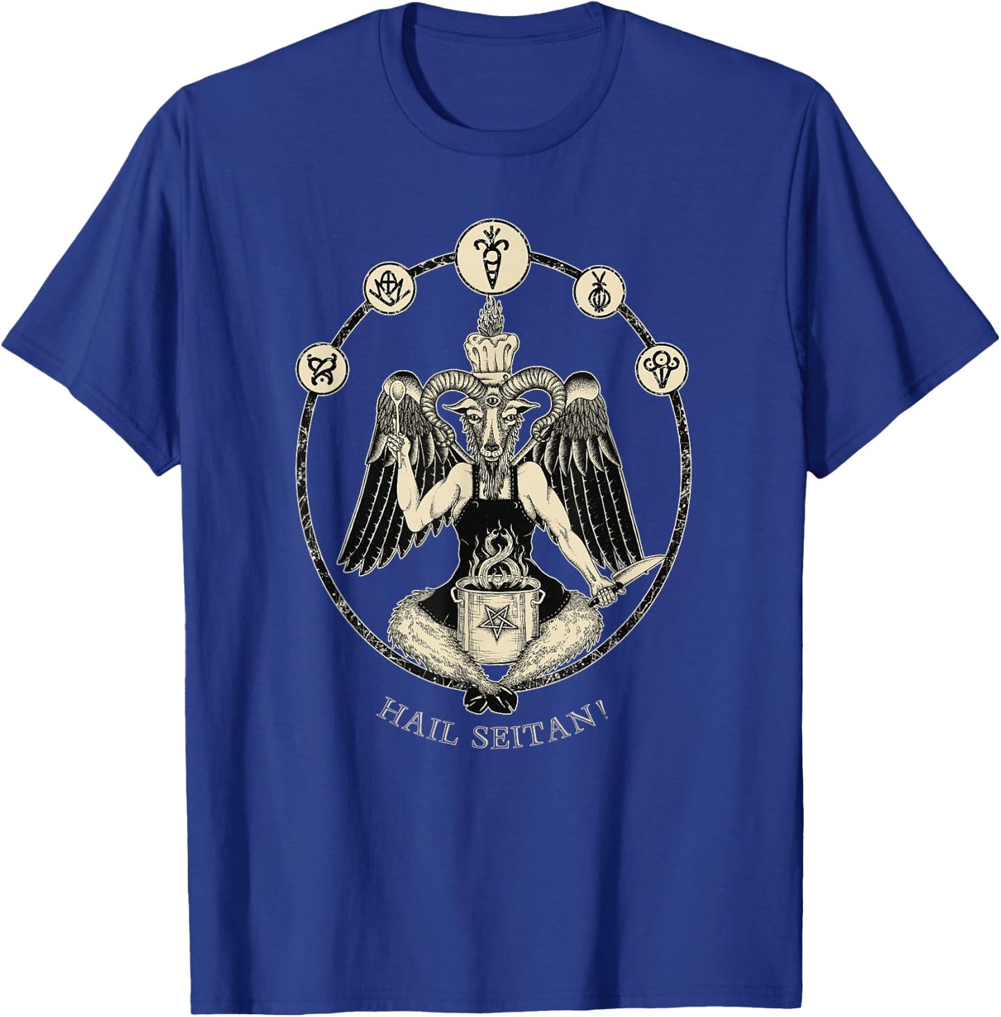 Hail Seitan! Satanic vegan chef Baphomet occult home cook T-Shirt - T-Shirt | Royal
