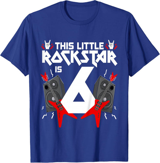6 Year Old Rock And Roll Star Birthday Party Guitar 6th Gift T-Shirt - T-Shirt | Royal