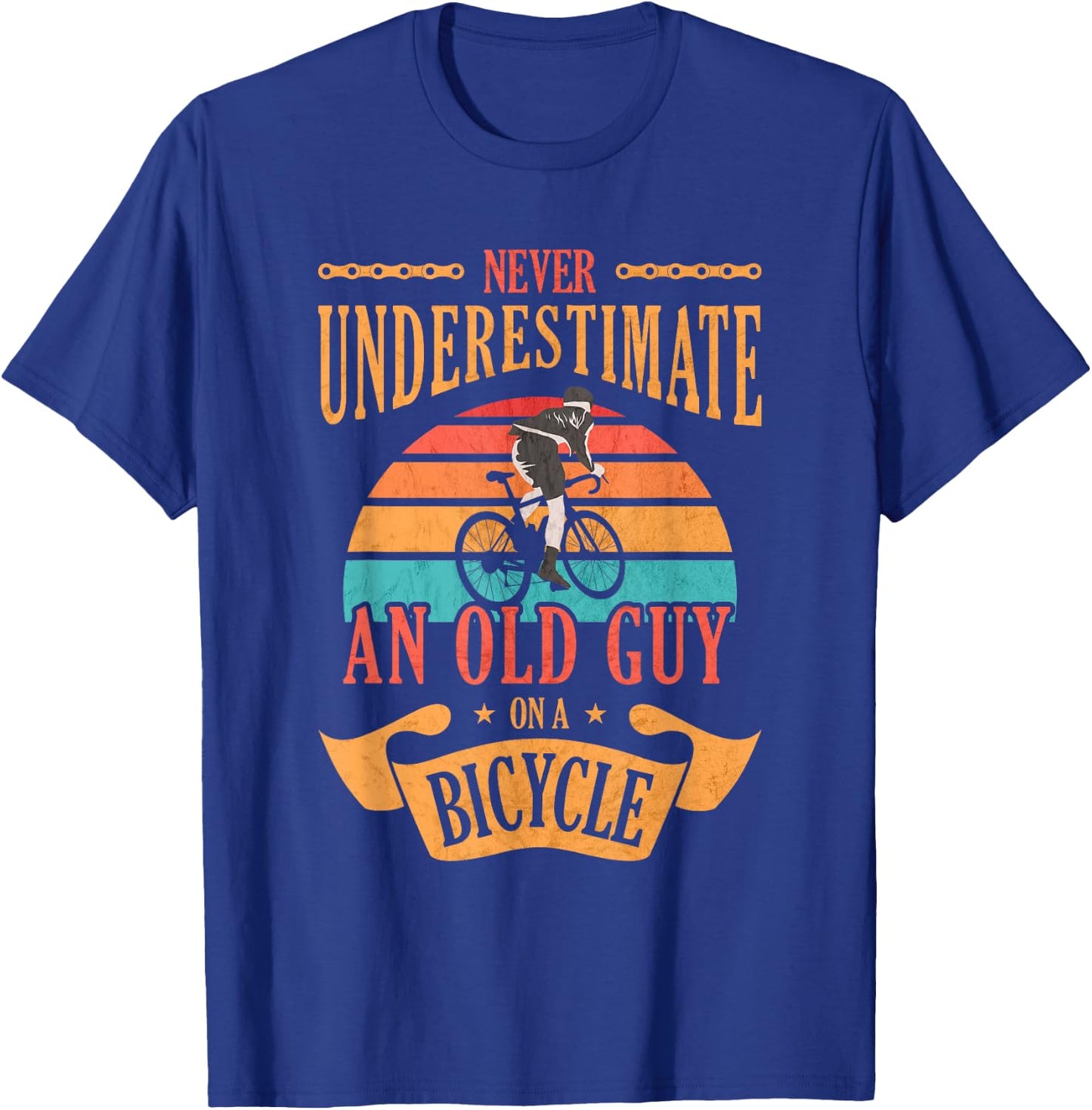 Never Underestimate An Old Guy On A Bicycle Cycling T-Shirt - T-Shirt | Royal