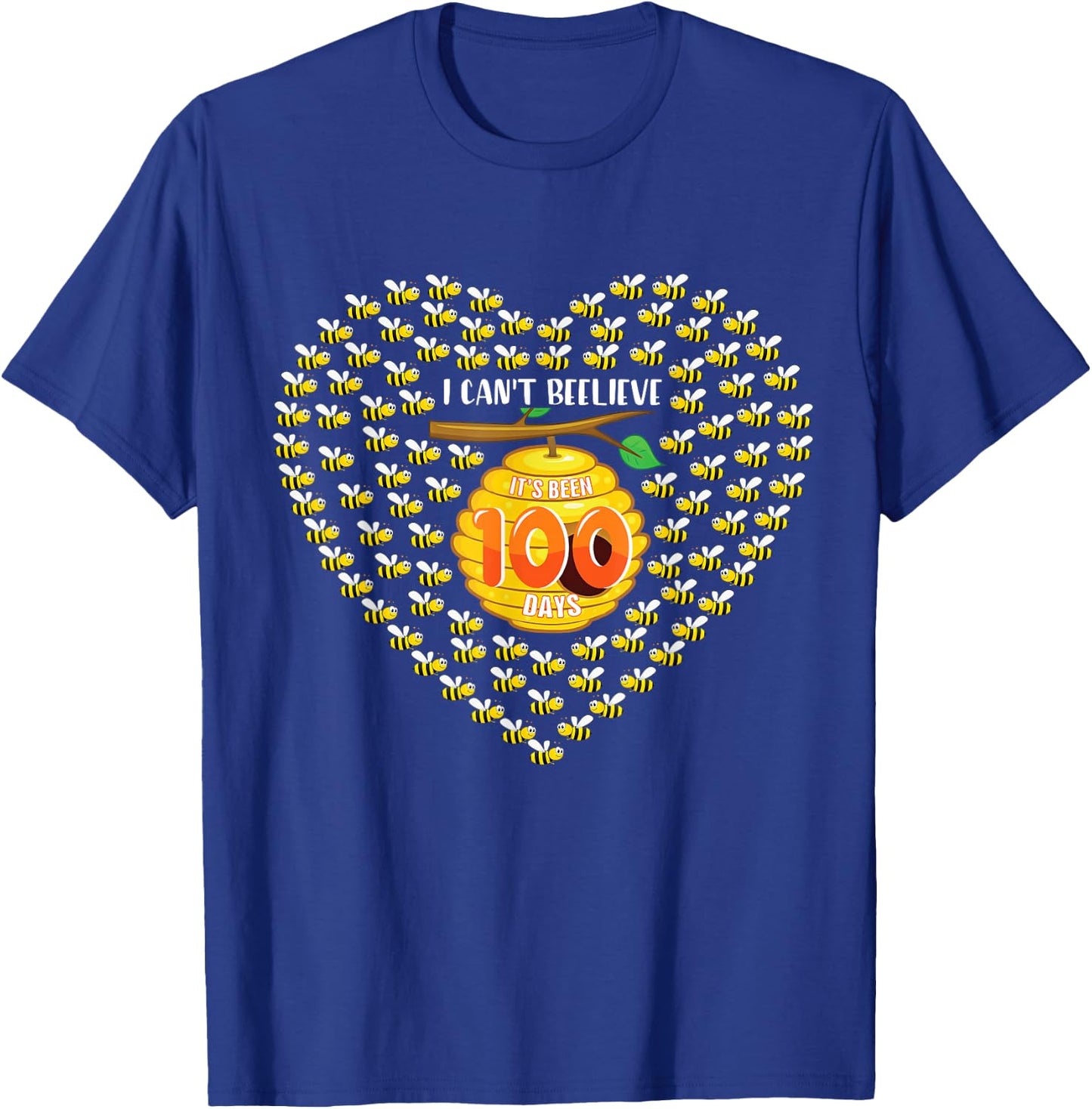 100 Days Of School Bee Hive Tree Hearts Teachers Student Kid T-Shirt - T-Shirt | Royal