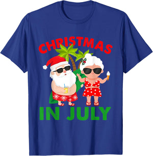 Funny Christmas In July Mr And Mrs Santa Claus Summer T-Shirt - T-Shirt | Royal