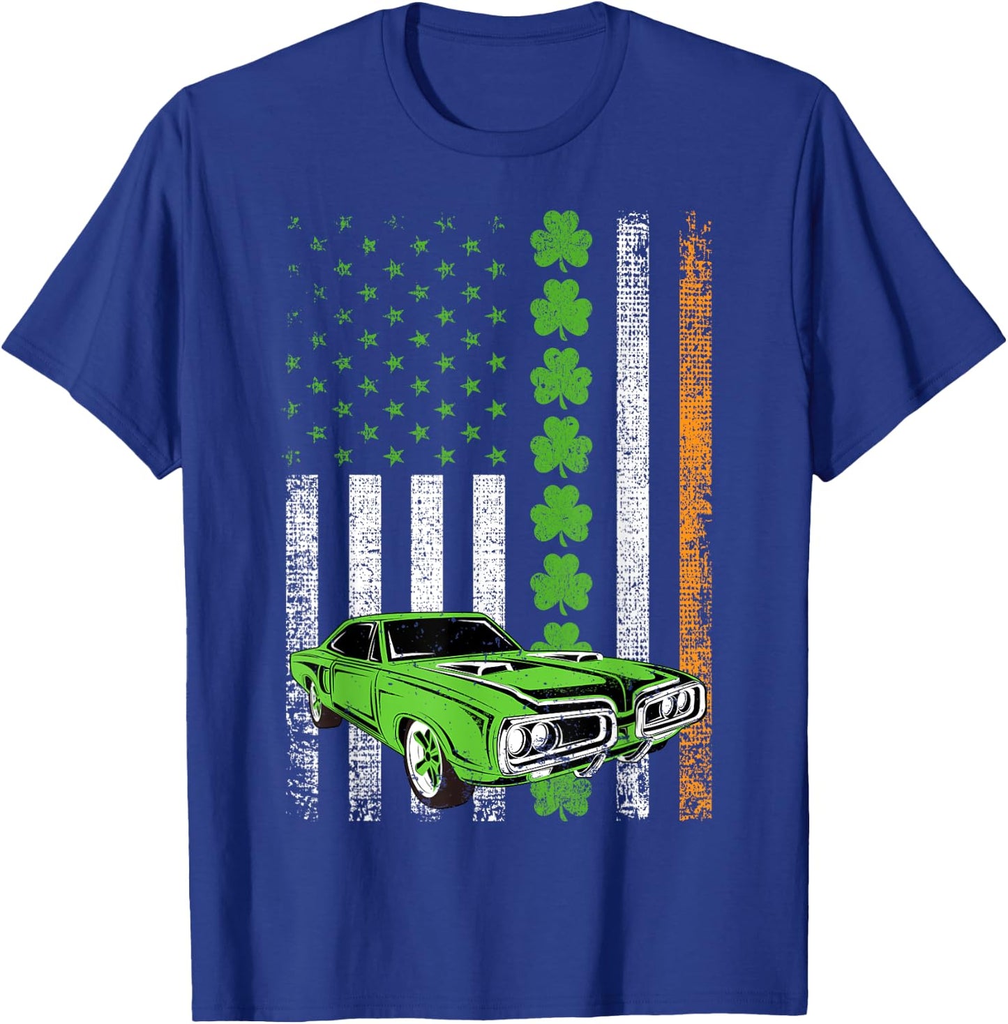 Irish American Flag Lucky Car Racing St. Patrick's Day T-Shirt - T-Shirt | Royal
