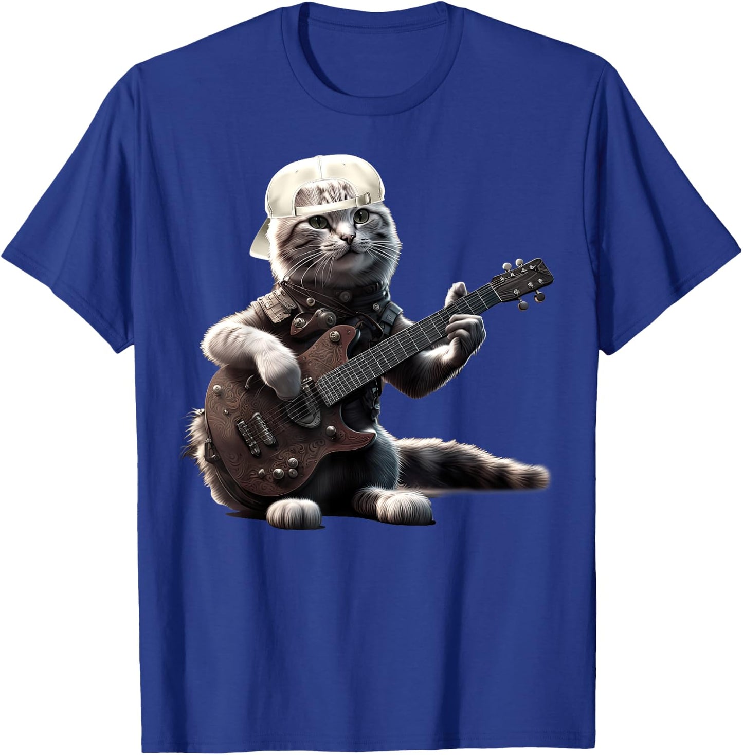 Cat Playing Guitar Funny Rock Music Gifts Women Kid T-Shirt - T-Shirt | Royal