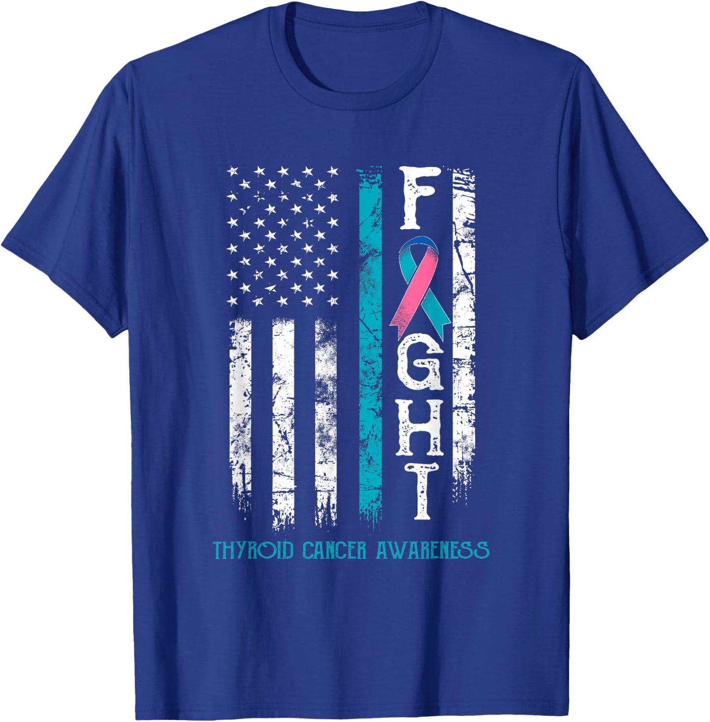 Thyroid Cancer Warrior US Flag T-Shirt - T-Shirt | Royal