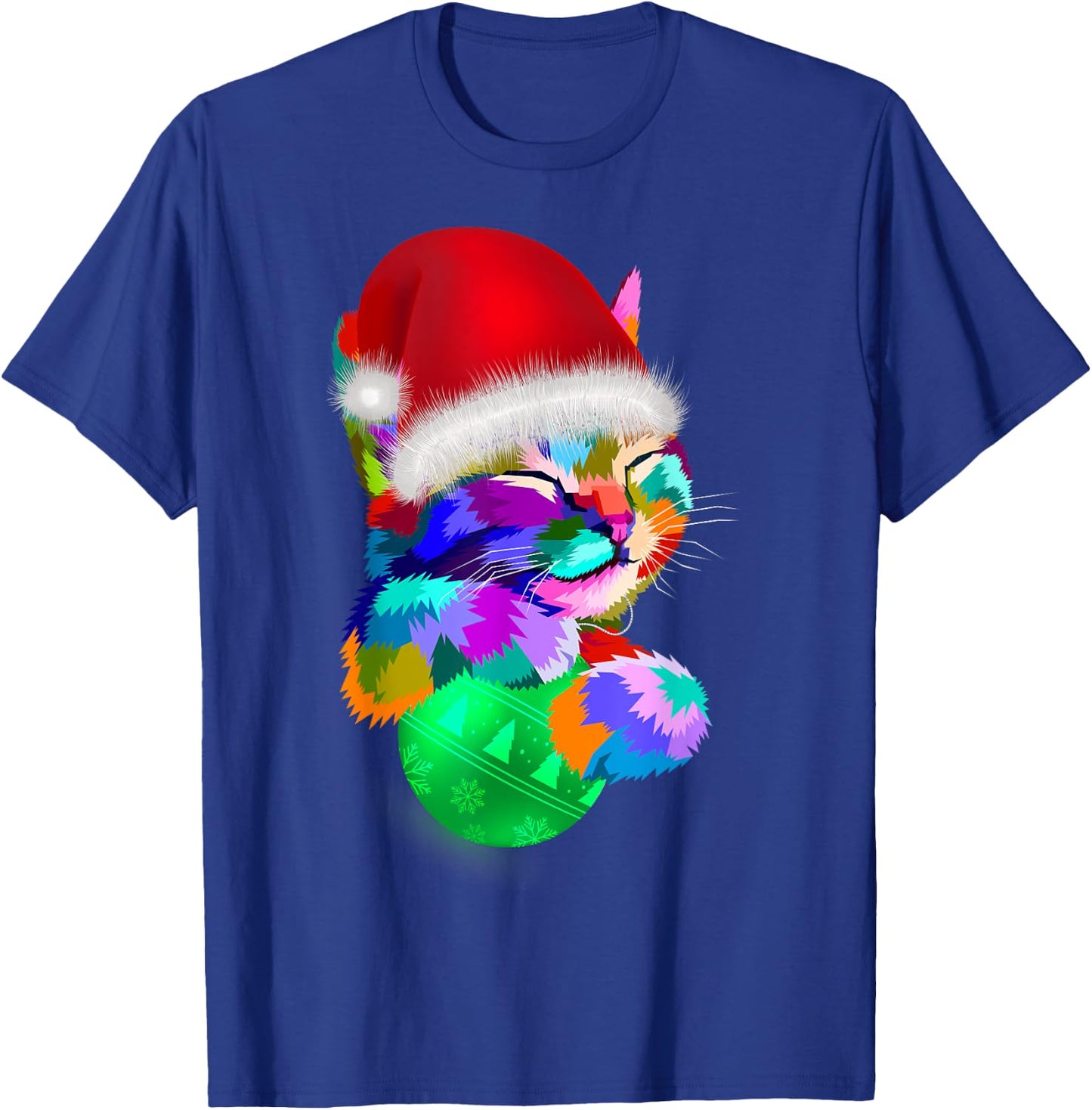 Cute Cat Colourful Funny Santa Hat Christmas Ball Costume Women Kids T-Shirt - T-Shirt | Royal