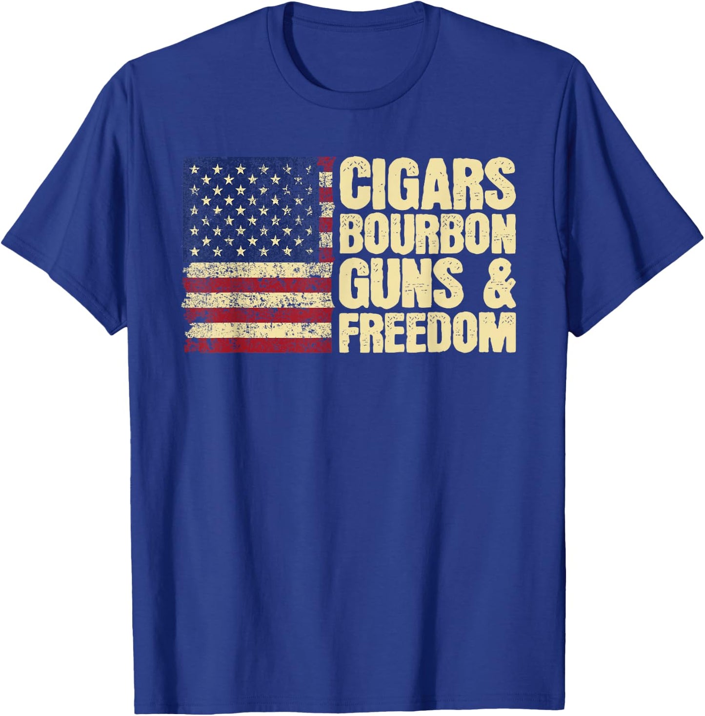 Cigars Bourbon Guns and Freedom American Flag T-Shirt - T-Shirt | Royal