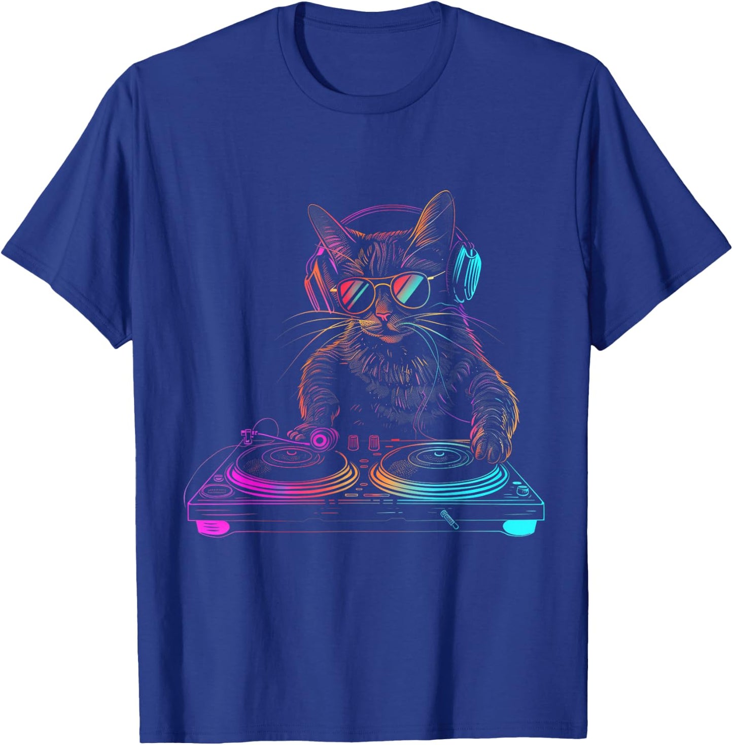 DJ Cat EDM Techno House Music Funny Cat Lover T-Shirt - T-Shirt | Royal