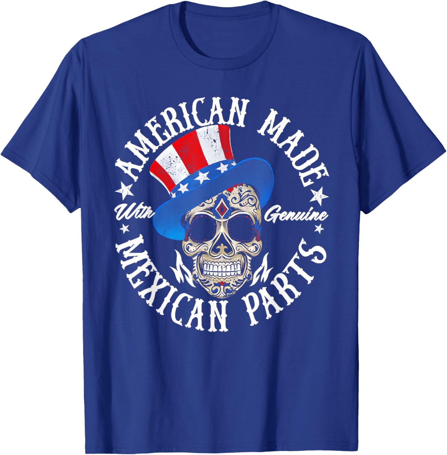 American Made With Genuine Mexican Parts Skull T-Shirt - T-Shirt | Royal
