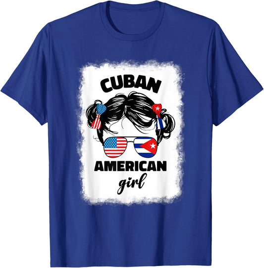 Half Cuban And American America Cuba Usa Flag Kids Girl Cute T-Shirt - T-Shirt | Royal