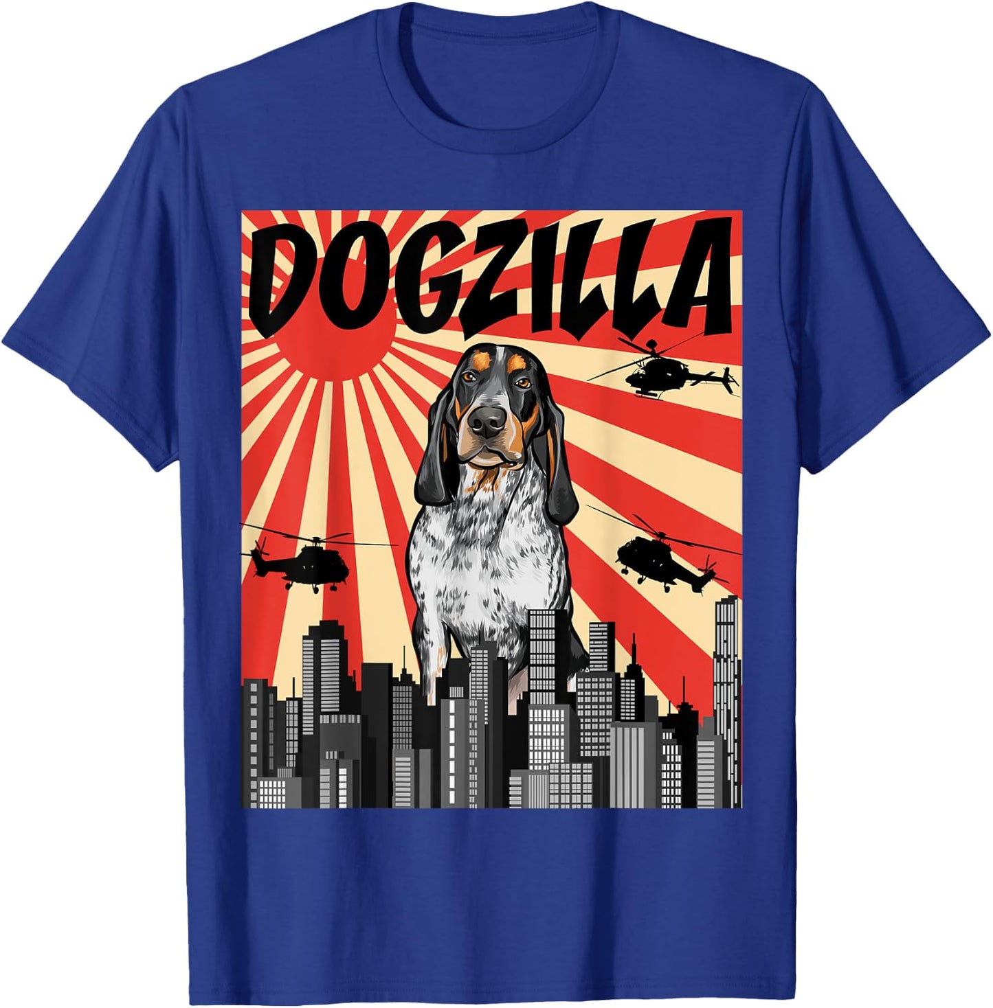 Funny Retro Japanese Dogzilla Bluetick Coonhound T-Shirt - T-Shirt | Royal