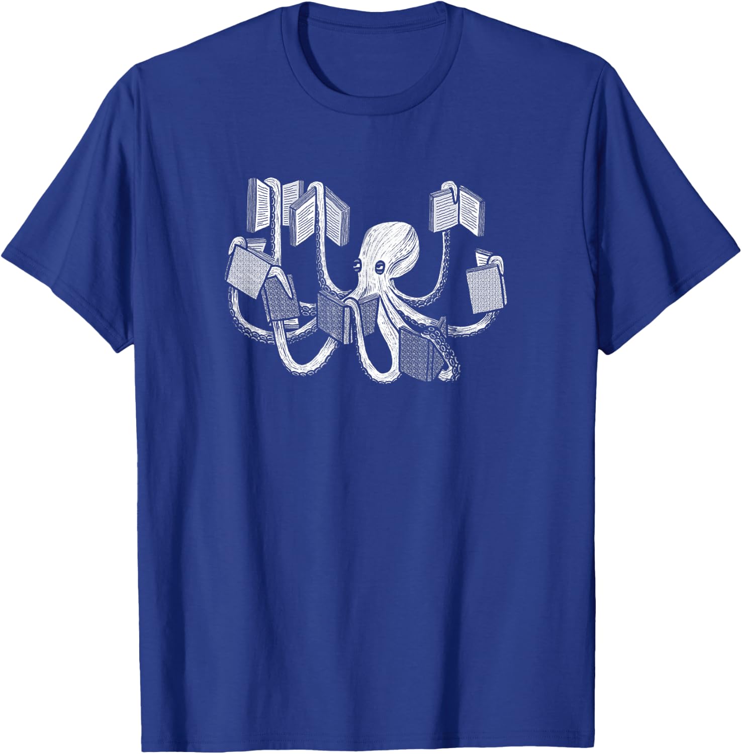 Animal Readers Armed With Knowledge - Book Loving Octopus Librarian Art T-Shirt - T-Shirt | Royal