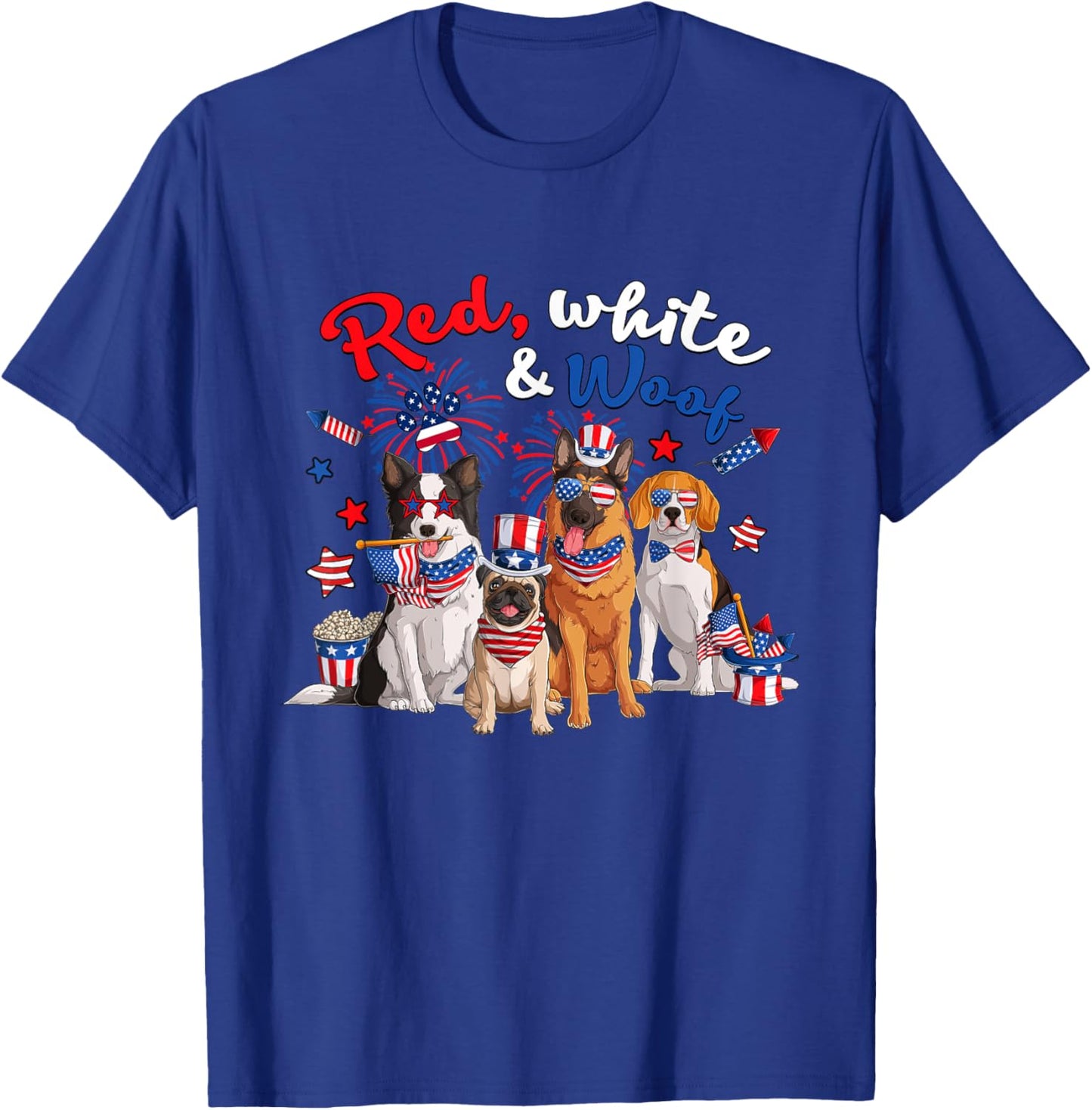 Funny Patriotic Dog Red White and Woof 4th of July Men T-Shirt - T-Shirt | Royal