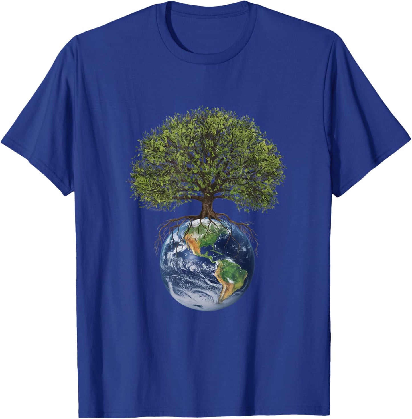 Earth and Tree Environmental Awareness Sustainability Design T-Shirt - T-Shirt | Royal