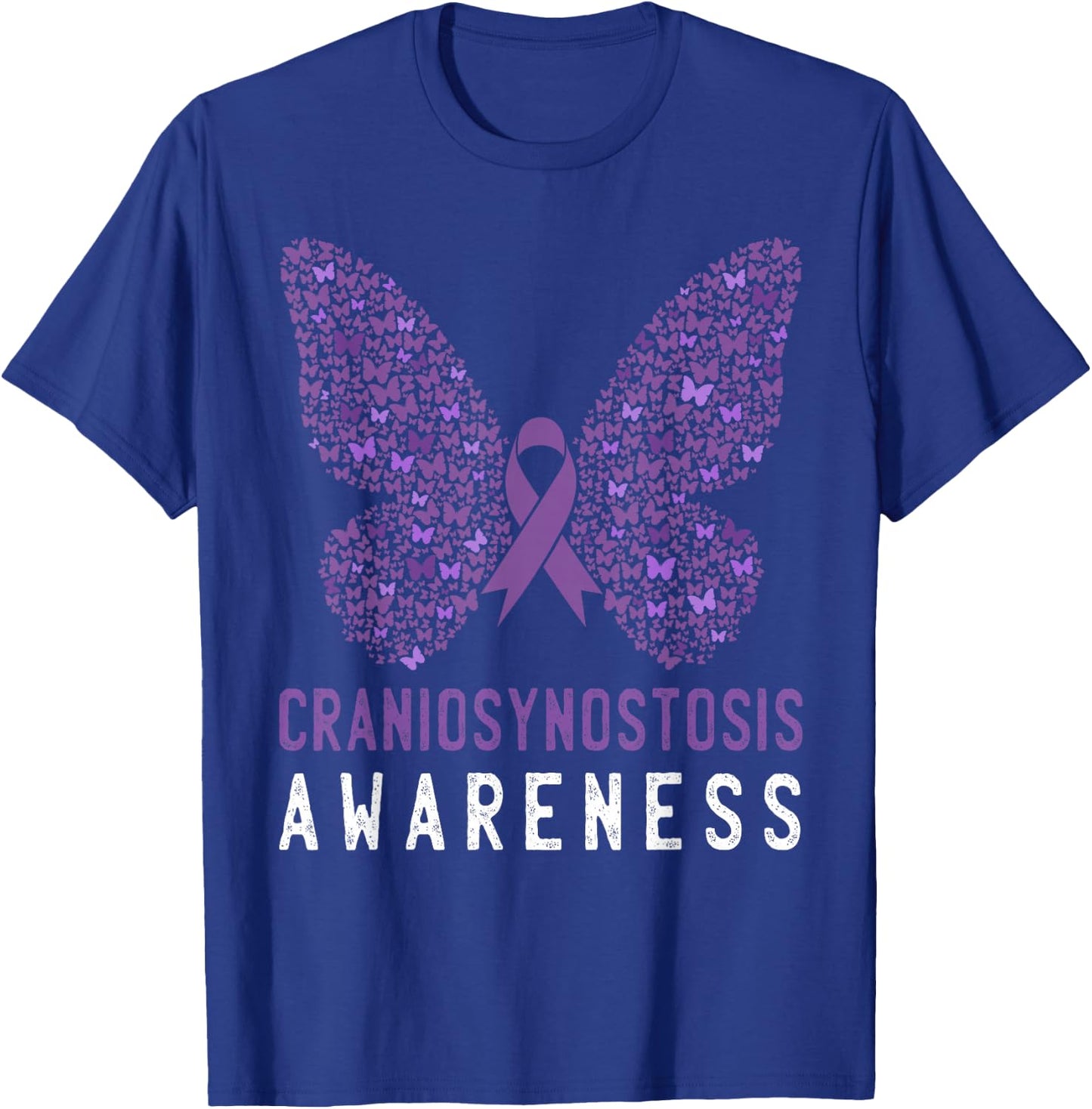 Butterfly Craniosynostosis Awareness Purple Ribbon Support T-Shirt - T-Shirt | Royal
