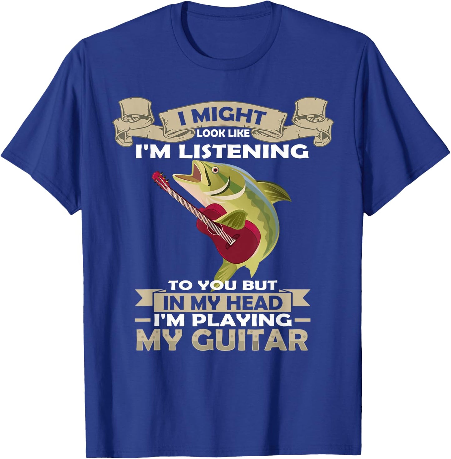 Fish Playing Acoustic Guitar Musical Fans Band Lover T-Shirt - T-Shirt | Royal