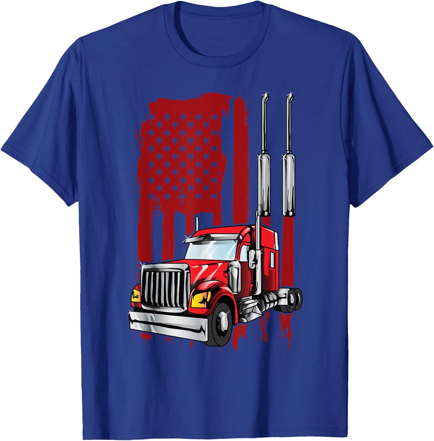 American Flag Semi Truck Driver Truck Lovers Trucker Women Kids Men T-Shirt - T-Shirt | Royal