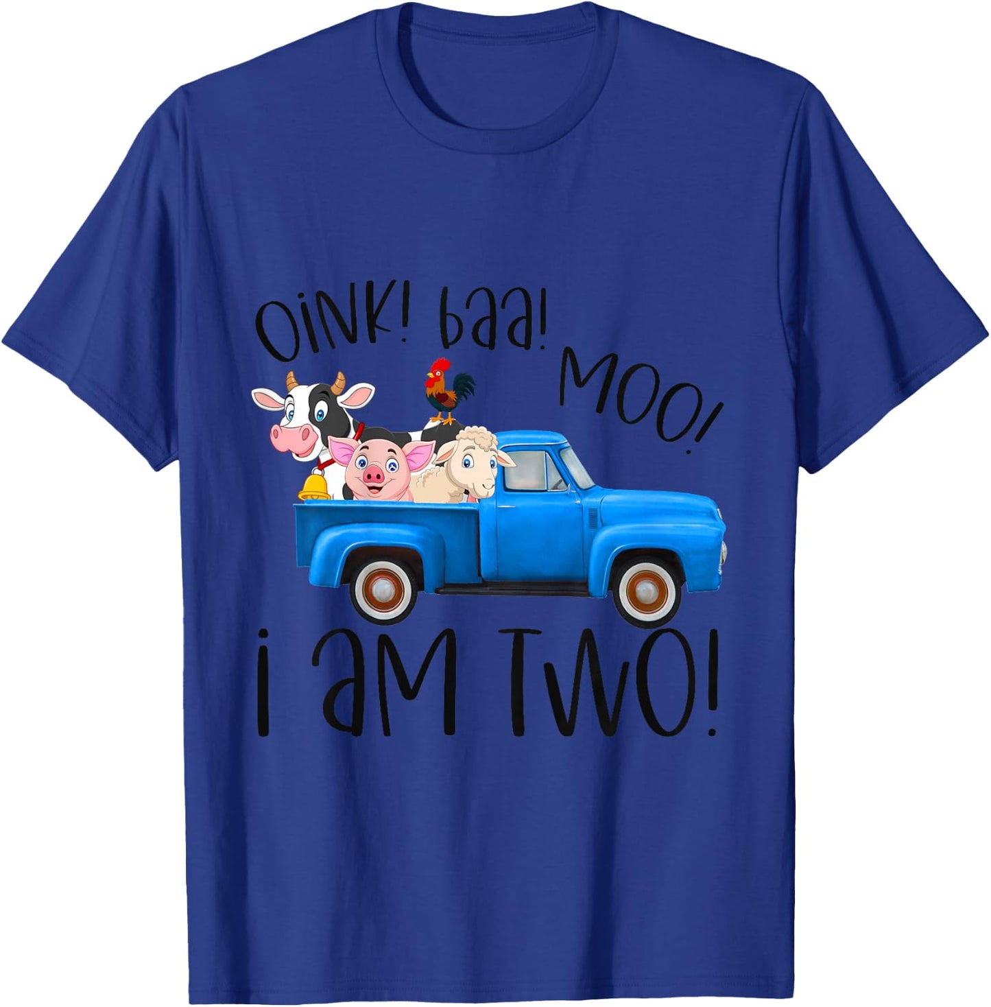 Kids Oink Baa Moo I Am Two Farm Animals Blue Truck Birthday Boy T-Shirt - T-Shirt | Royal