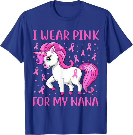 Unicorn Pink Ribbon I Wear Pink For My Nana Breast Cancer T-Shirt - T-Shirt | Royal