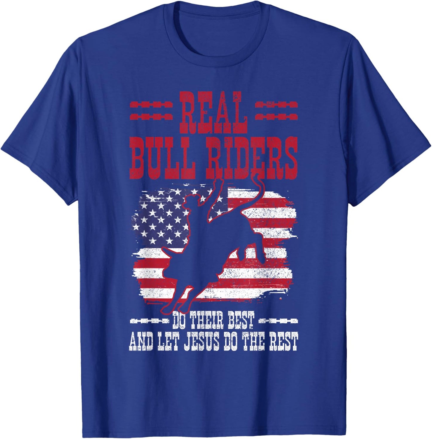 Bull Riding American Flag Rodeo Patriotic Christian Rider T-Shirt - T-Shirt | Royal