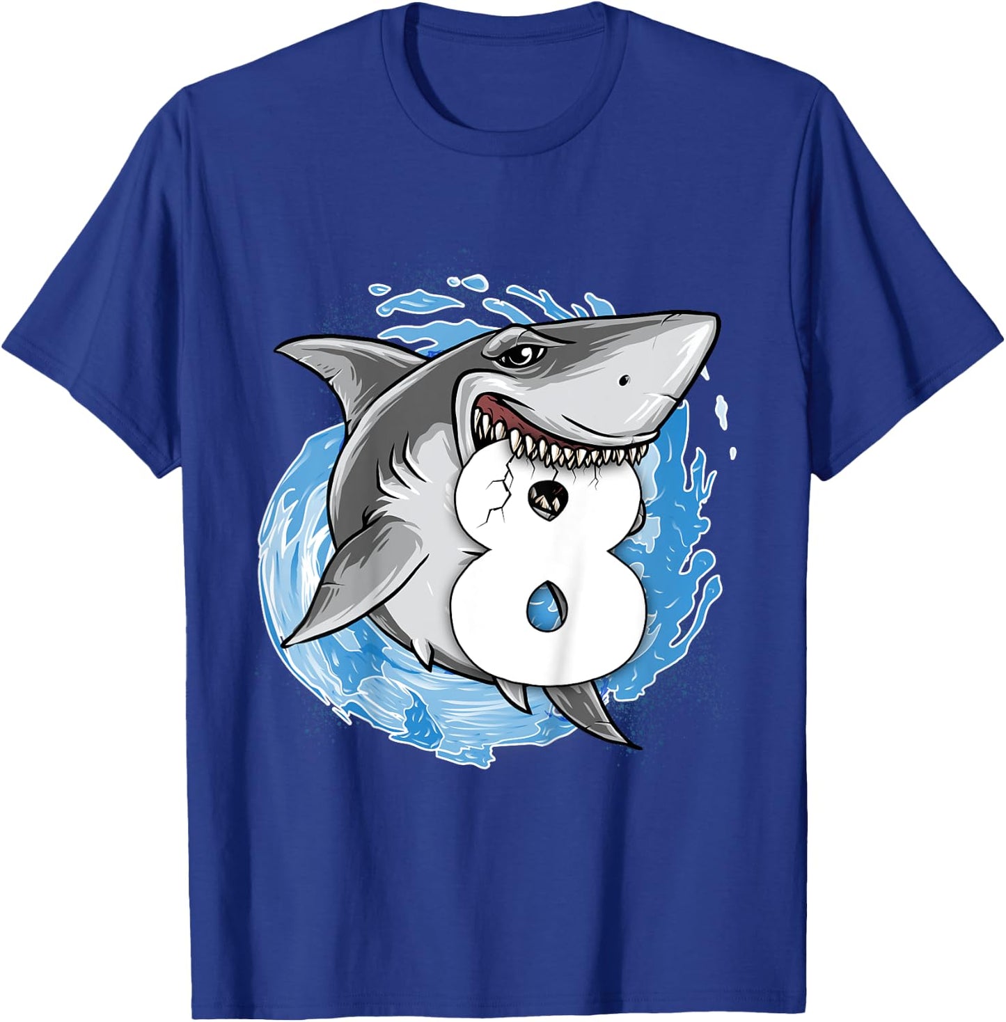 Kids Shark 8th Birthday Boy 8 year old Shark Theme Party 8 Shark T-Shirt - T-Shirt | Royal