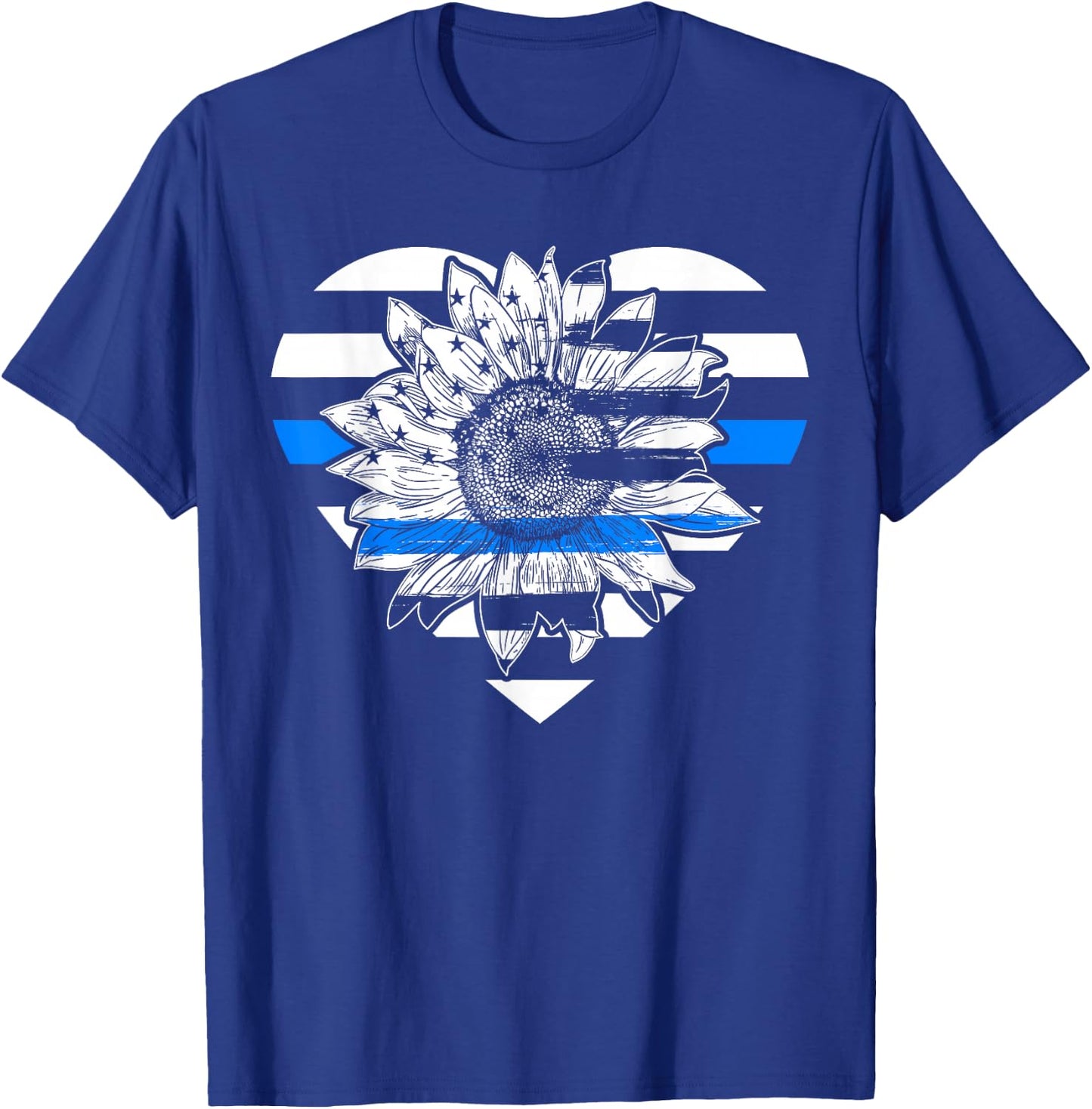 Thin Blue Line Sunflower Law Enforcement Police Officer Cop T-Shirt - T-Shirt | Royal