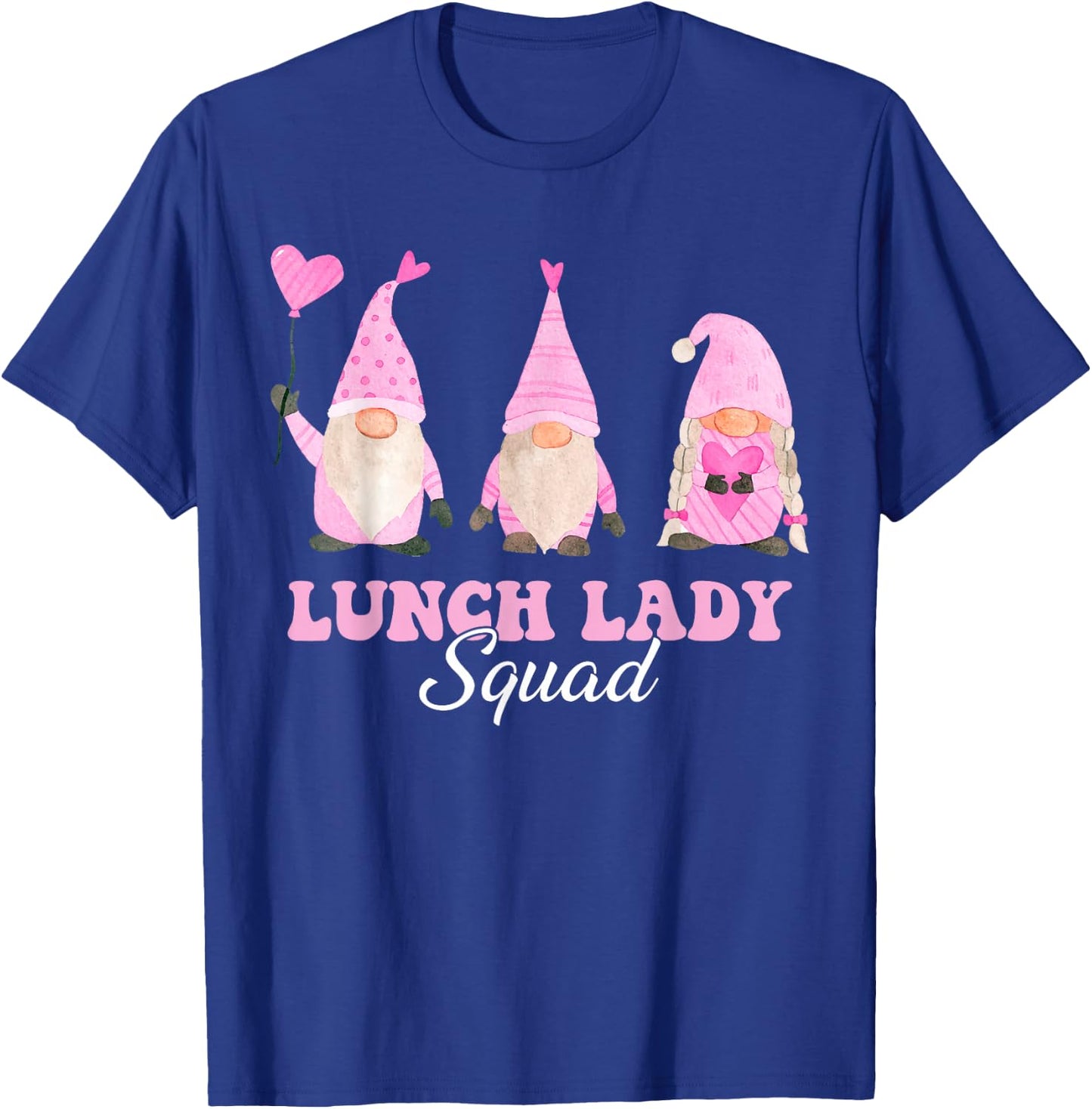 Lunch Lady Teacher Squad Valentines Day Gnomes Holding Heart T-Shirt - T-Shirt | Royal