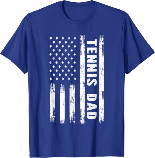Tennis Dad American Flag Grunge Retro Vintage T-Shirt - T-Shirt | Royal