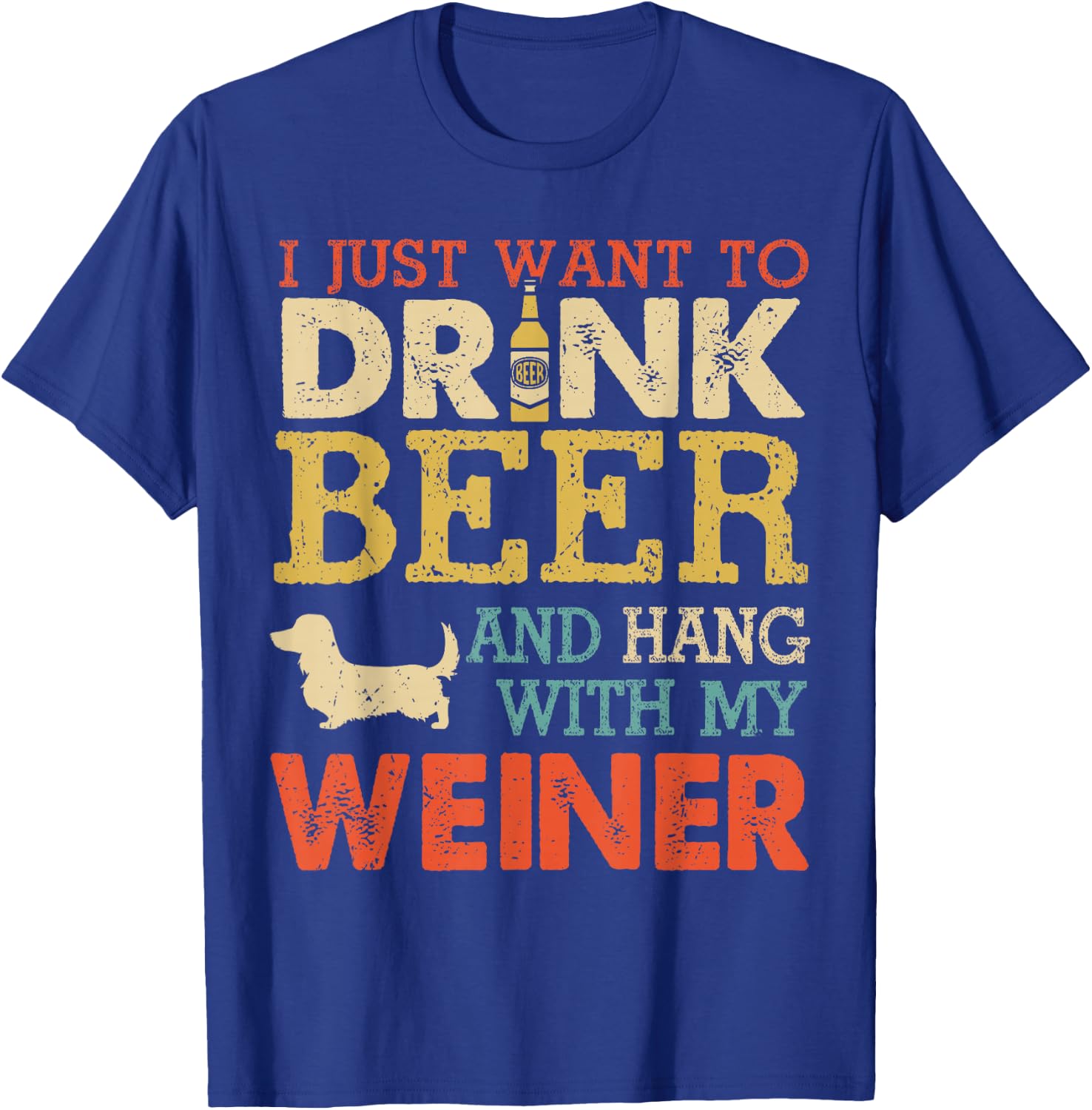 Weiner Dachshund Dad Drink Beer Hang with Dog Funny Vintage T-Shirt - T-Shirt | Royal