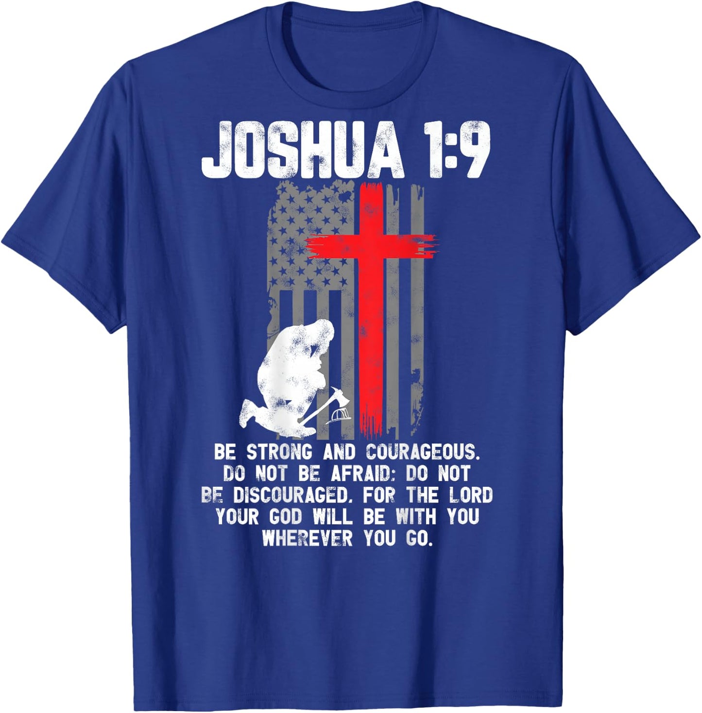 Thin Red Line Firefighter Cross Bible Verse Christian T-Shirt - T-Shirt | Royal