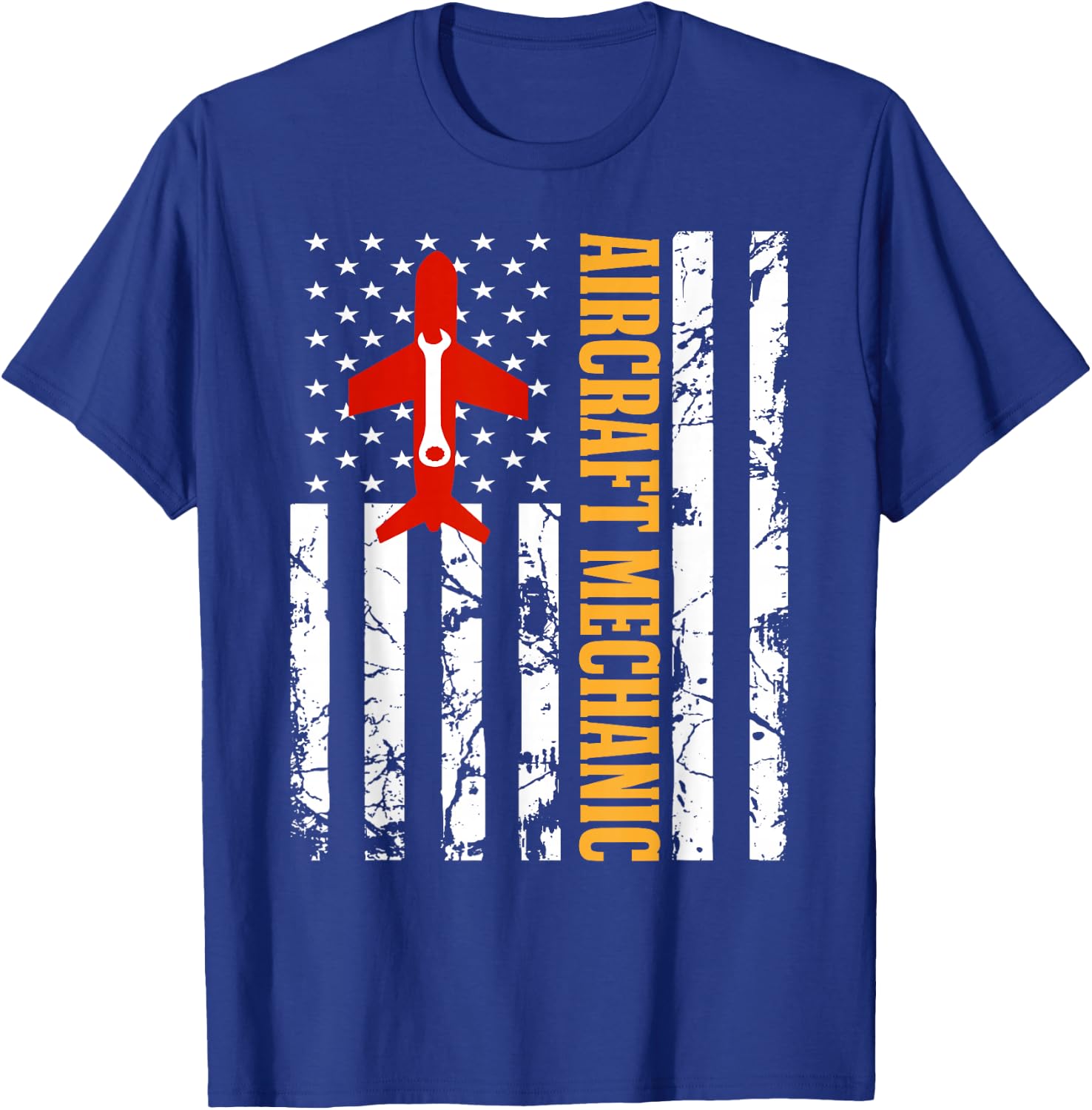 Aircraft Mechanic USA Flag Airplane Technician Aviation Gift T-Shirt - T-Shirt | Royal