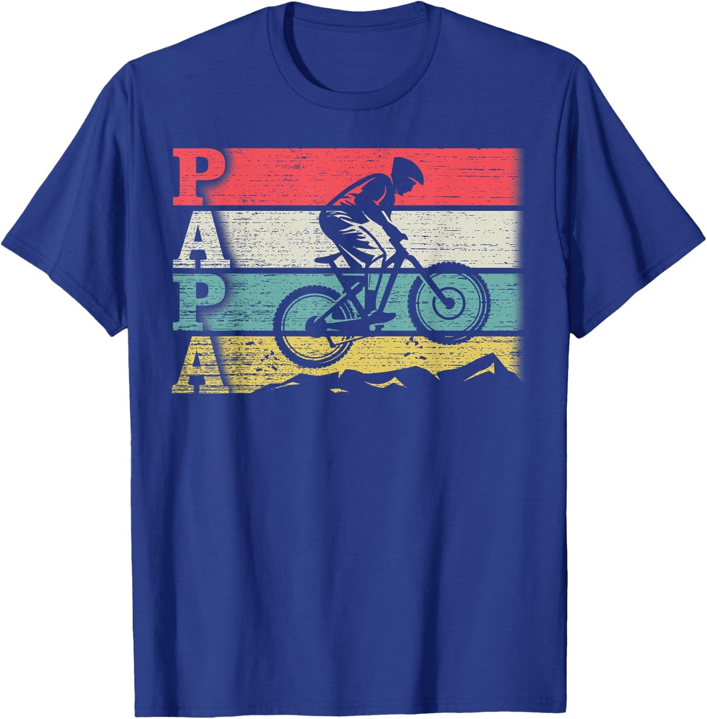 Vintage Retro Cycling Papa Mountain Biking Rider Silhouette T-Shirt - T-Shirt | Royal