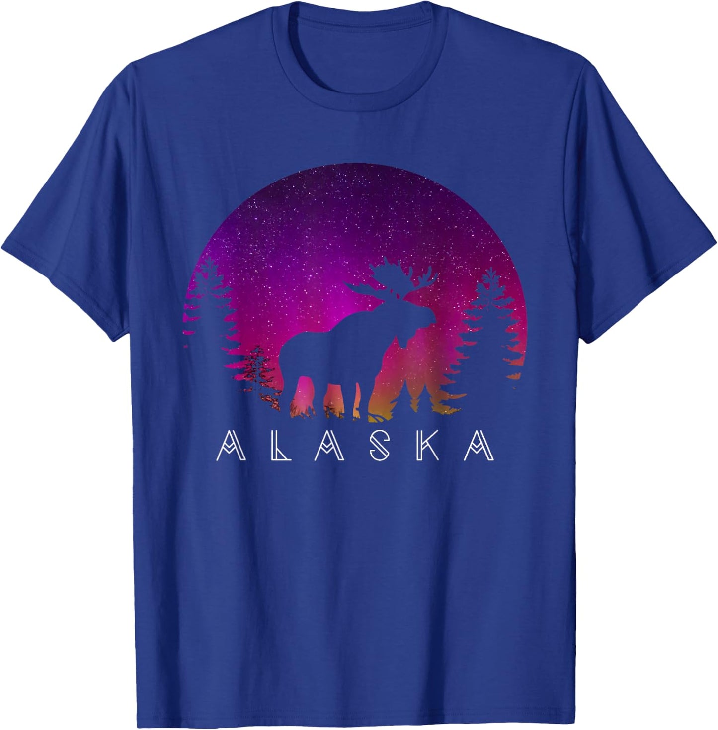 Alaska Moose Aurora Borealis - Alaskan Landscape Photo T-Shirt - T-Shirt | Royal