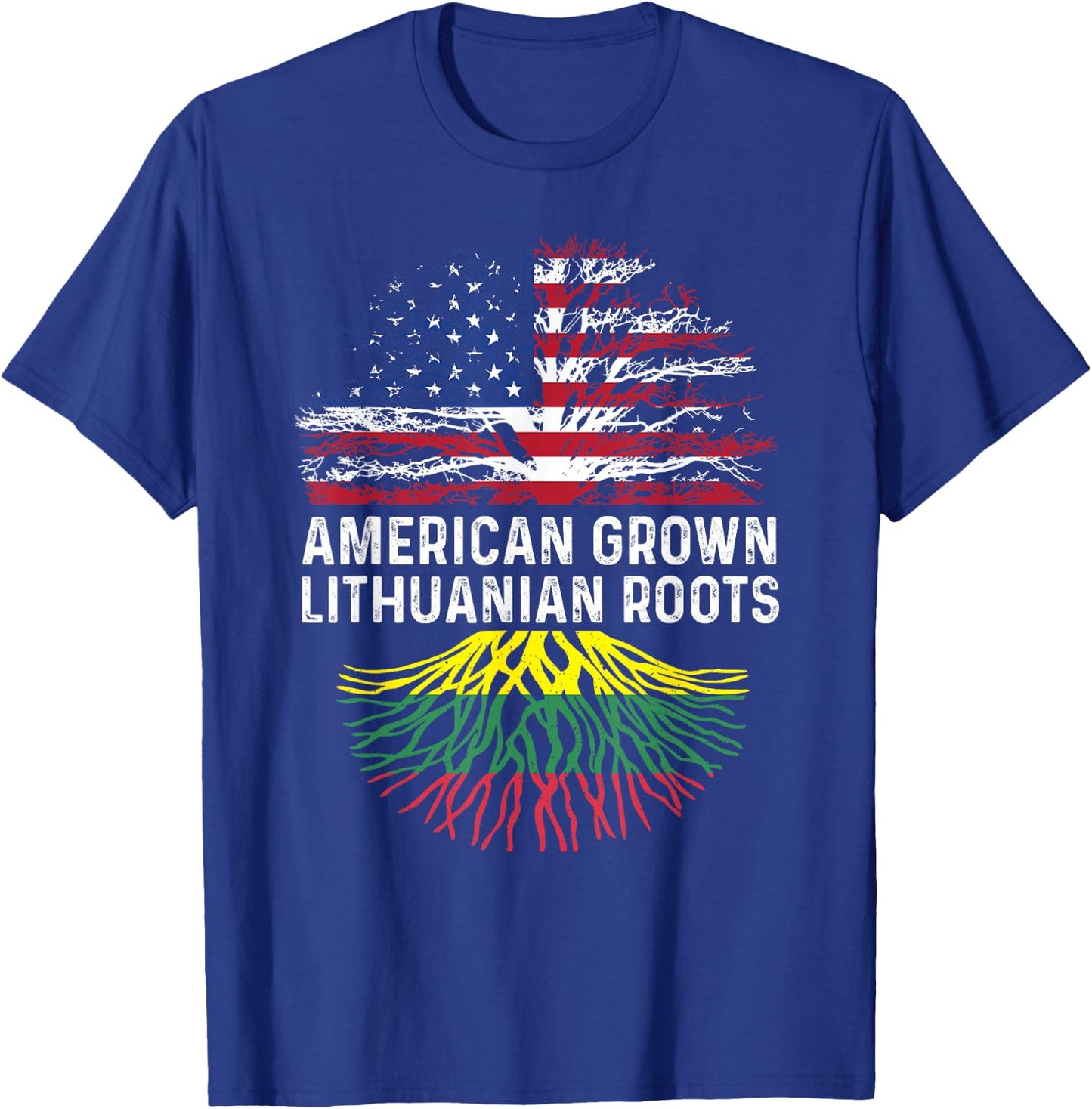 American Grown Lithuanian Roots Lithuania Flag Family Tree T-Shirt - T-Shirt | Royal